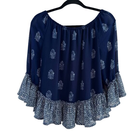 Lucky Brand Ruffle Blouse Flowy Relaxed Fit Blue Women’s M - Picture 2 of 7